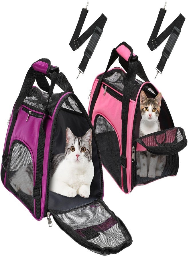 Clysee 2 Pcs Pet Carrier, Soft Sided Pet Travel Carrier for Cats, Airline Approved Kitty Portable Dog Bags for Traveling Little Dogs, Rabbits, Puppy, Cat(S,Pink, Purple) - Image 1